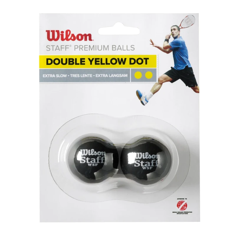 Wilson STAFF SQUASH 2 BALL Double Yellow DOT _  BLACK